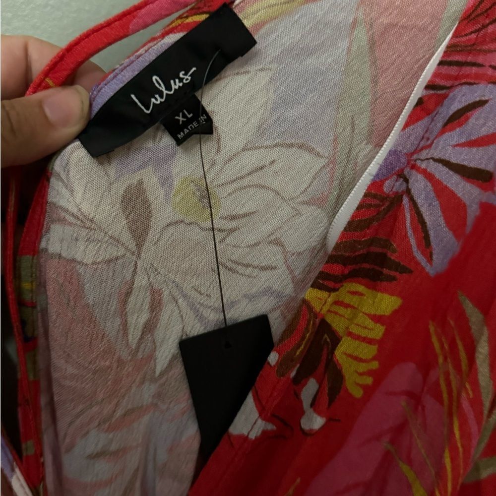 Lulu's Festival Flirt Red Tropical Print Dolman Sleeve Romper Size XL NWT - Picture 9 of 13